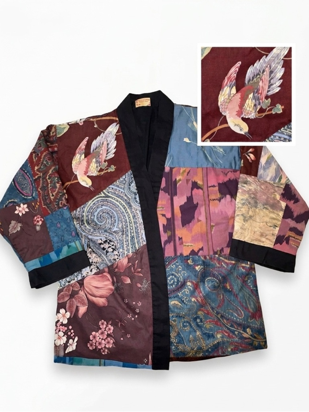 VTG Vetra Long Art to Wear Floral Paisley Patchwork Cotton Kimono Haori Jacket